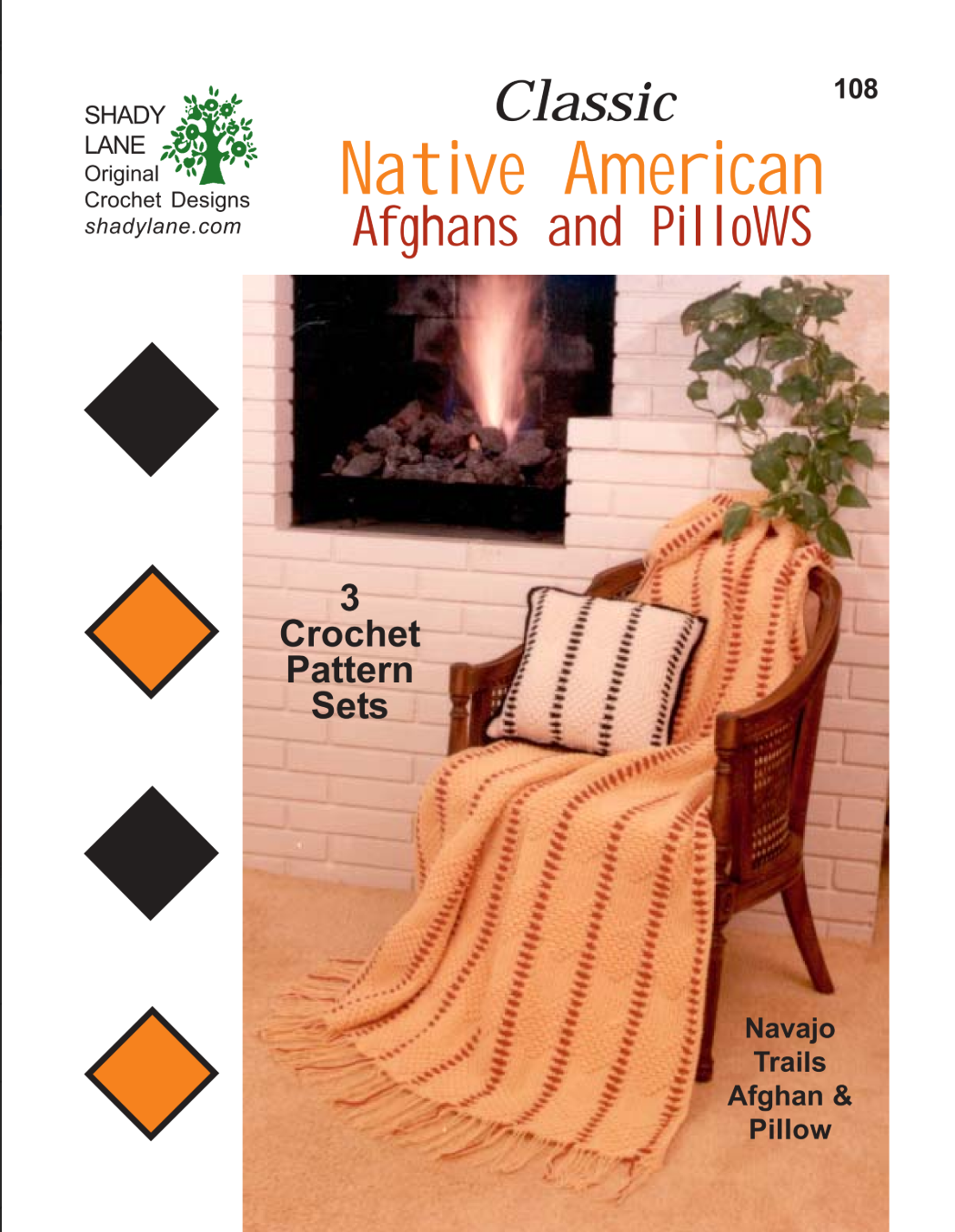 Explore bold designs with the Classic Native American Afghans & Pillows, #108. Includes 3 afghan and pillow sets with written instructions and optional graphs.