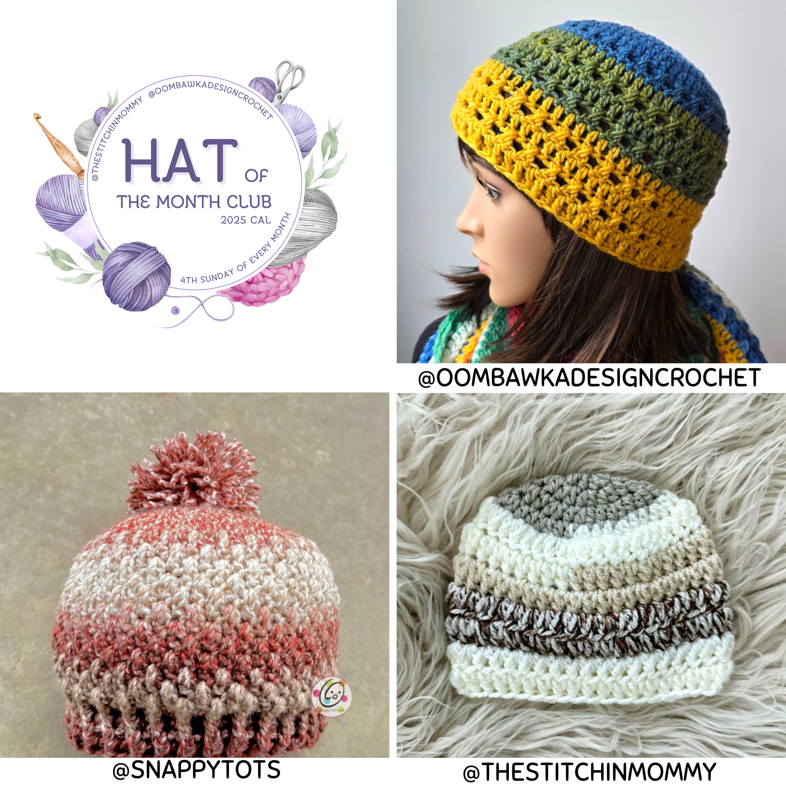 September’s Hat of the Month Club includes 3 free patterns: Hudson Beanie, Fall in Love Beanie, and Cinnamon Latte Beanie.