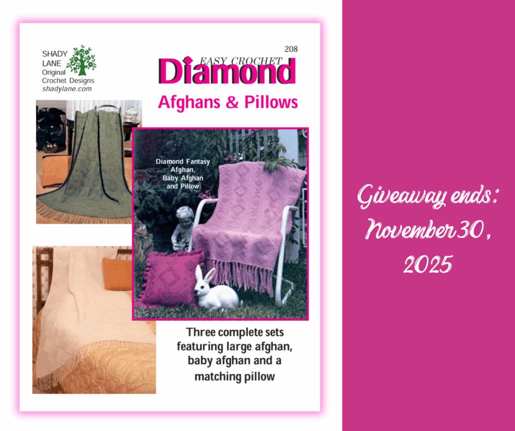 Crochet stunning diamond-pattern afghans and pillows with the Easy Crochet Diamond Afghans & Pillows booklet by Shady Lane Original Crochet Designs. Simple stitches, timeless texture, and easy-to-follow instructions.