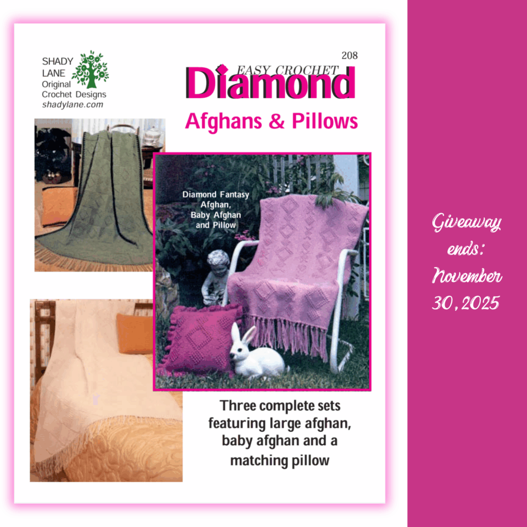 Discover how one stitch creates stunning diamond textures in the Easy Crochet Diamond Afghans & Pillows booklet by Shady Lane. #crochetpattern #crochetafghan #mosaiccrochet