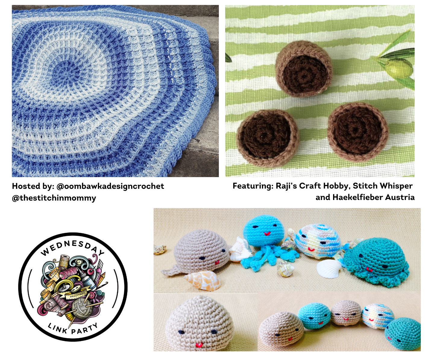 This week’s featured crochet patterns are ready to inspire! A caramel candy amigurumi, a clever sea creature pattern built from one base, and a UK terms version of a popular baby blanket (available on Etsy).