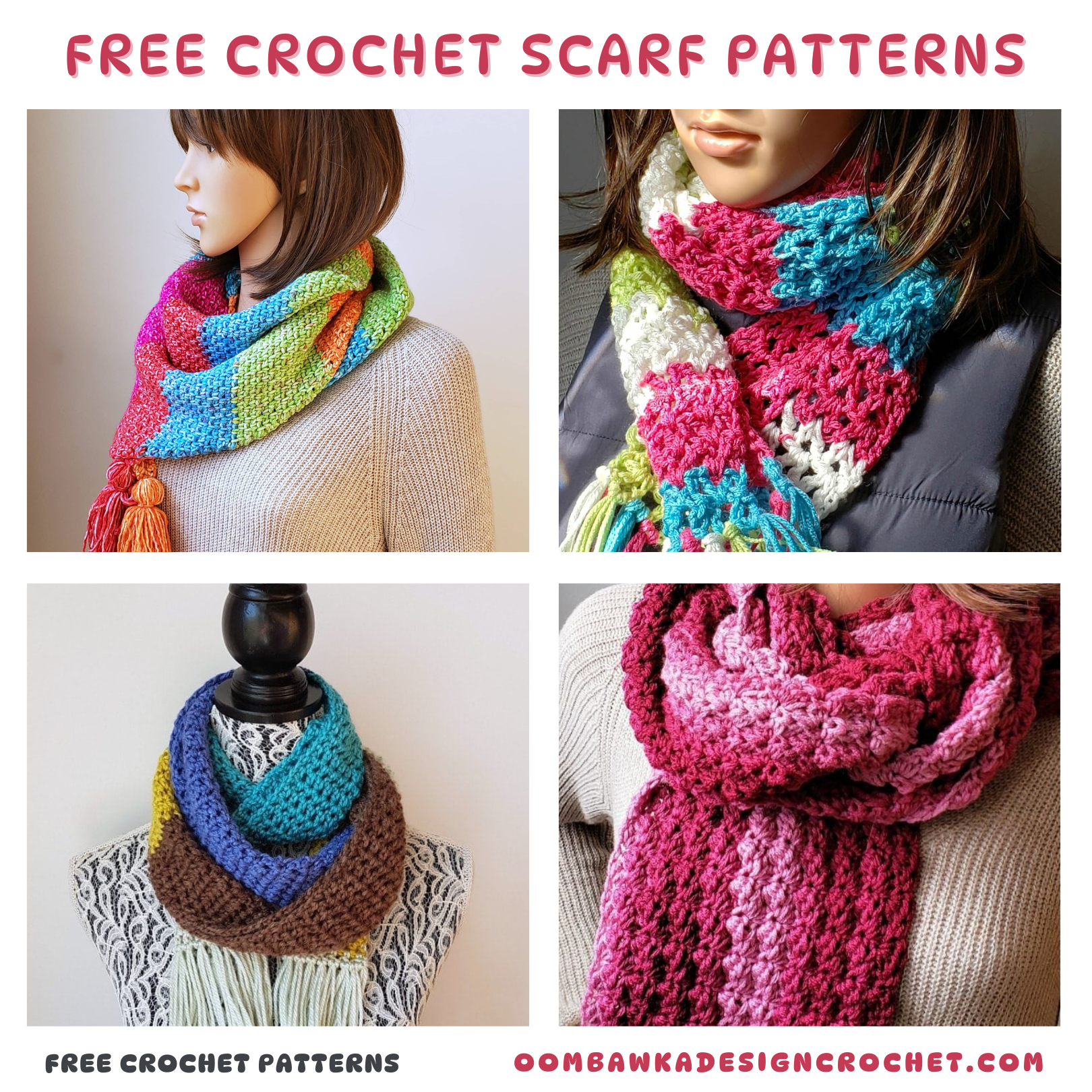 Discover 4 unique crochet scarf patterns from my free collection. Perfect for any skill level and season. #crochetpattern #crochetscarf #handmade #crochetaddict #freescarfpattern