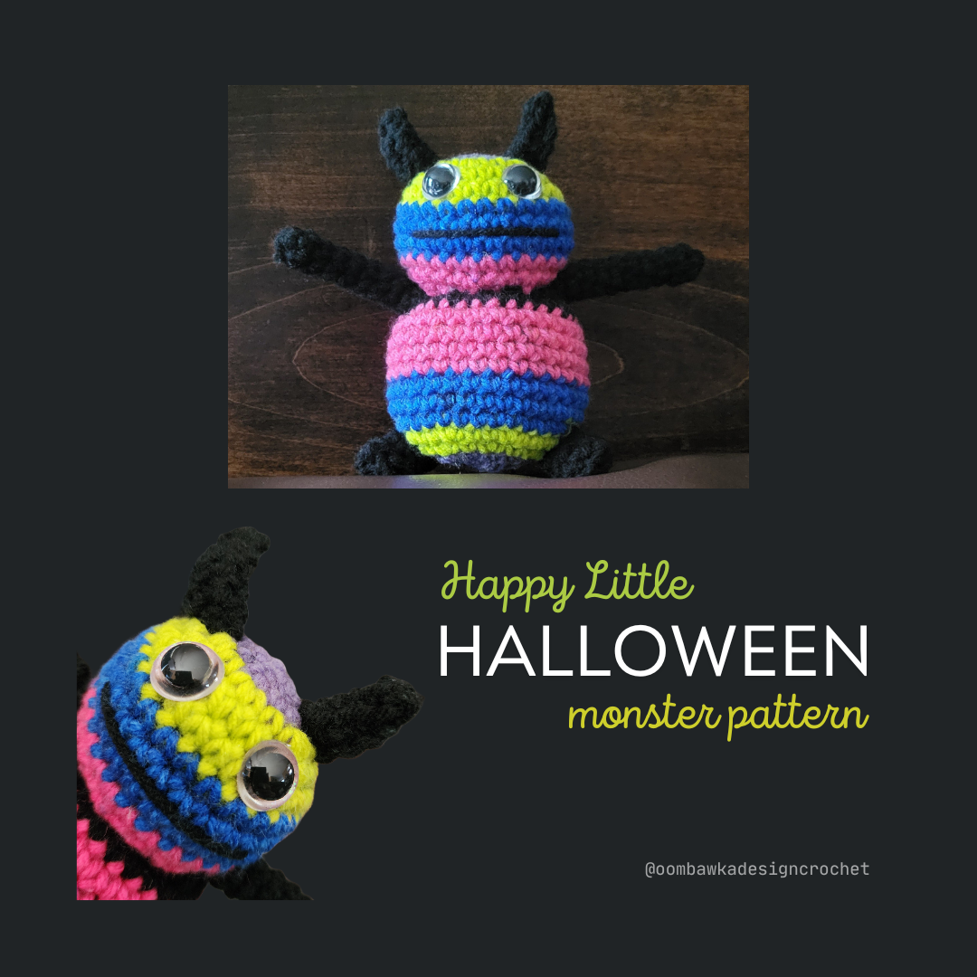 Meet Melvin, your new Happy Little Halloween Monster! 👻🧡 With one ball of yarn, you can make 5 little monsters. Free pattern now available!