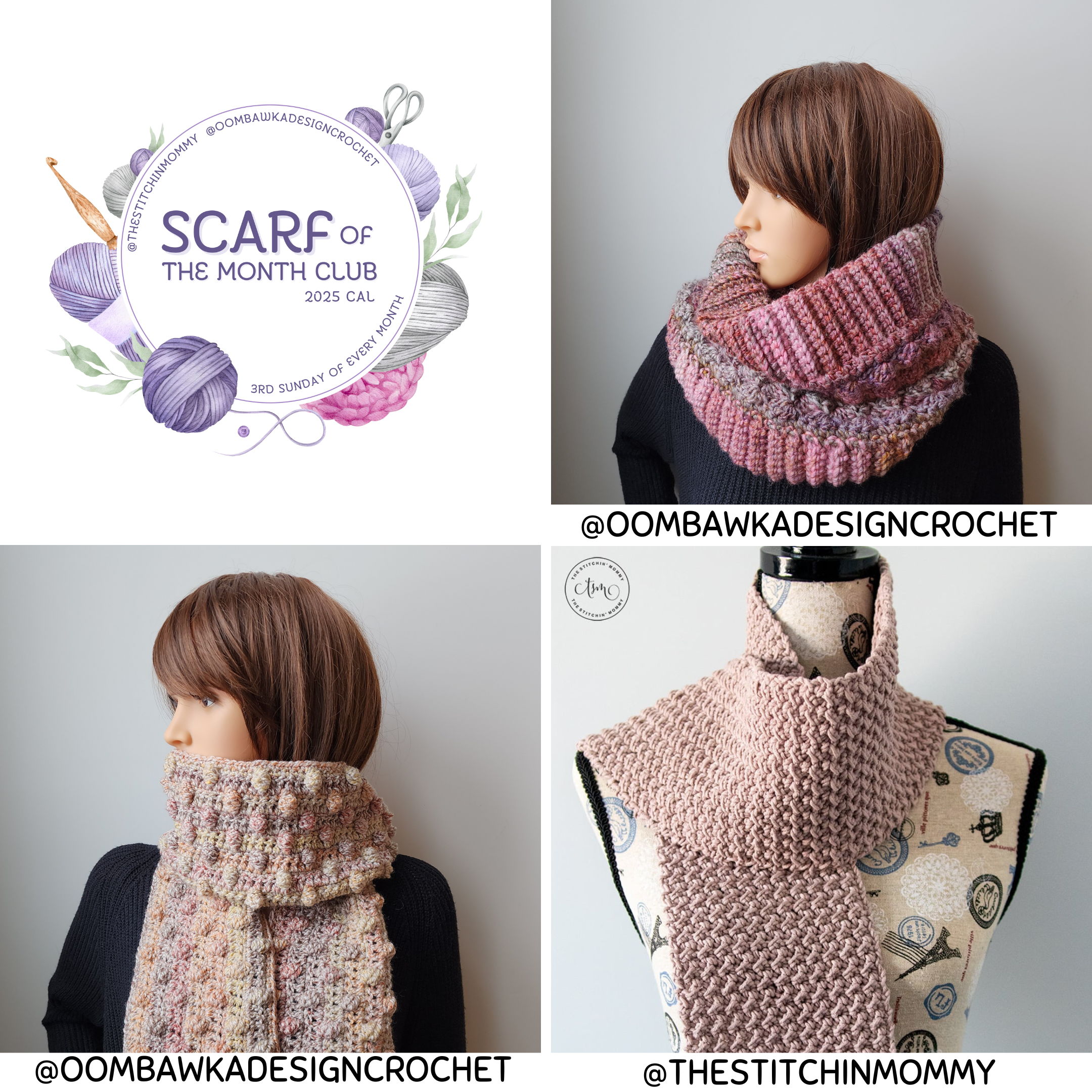 Start the new year with cozy, stylish scarves! 🧣 January’s Scarf of the Month Club features the Cozy Crochet Cottage Scarf, Rustic Melody Bobble Scarf, and Mocha Latte Scarf.