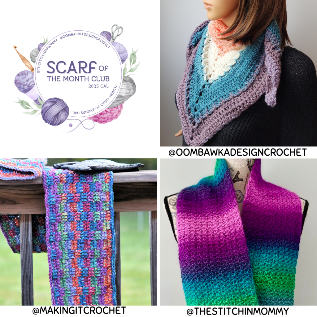 3 new free scarf patterns are here! 🧣✨ Make the Bitty Blocks Scarf, Pegasus Triangle Scarf, and Yelena Scarf now. Fun, practical and perfect for gifting.