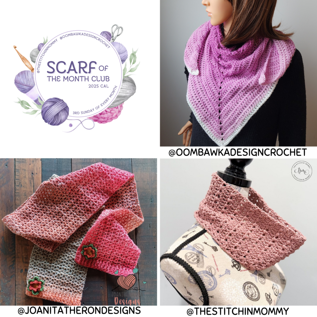 Crochet 3 beautiful scarves with free patterns! Try the Orange Flower Cocktail Scarf, Feel the Sparkle Scarf, and Rosabell Cowl. These stylish and giftable designs are perfect for your next project. #crochetscarfpattern #freescarfpatterns #trianglecrochet #giftideas #lacecrochet