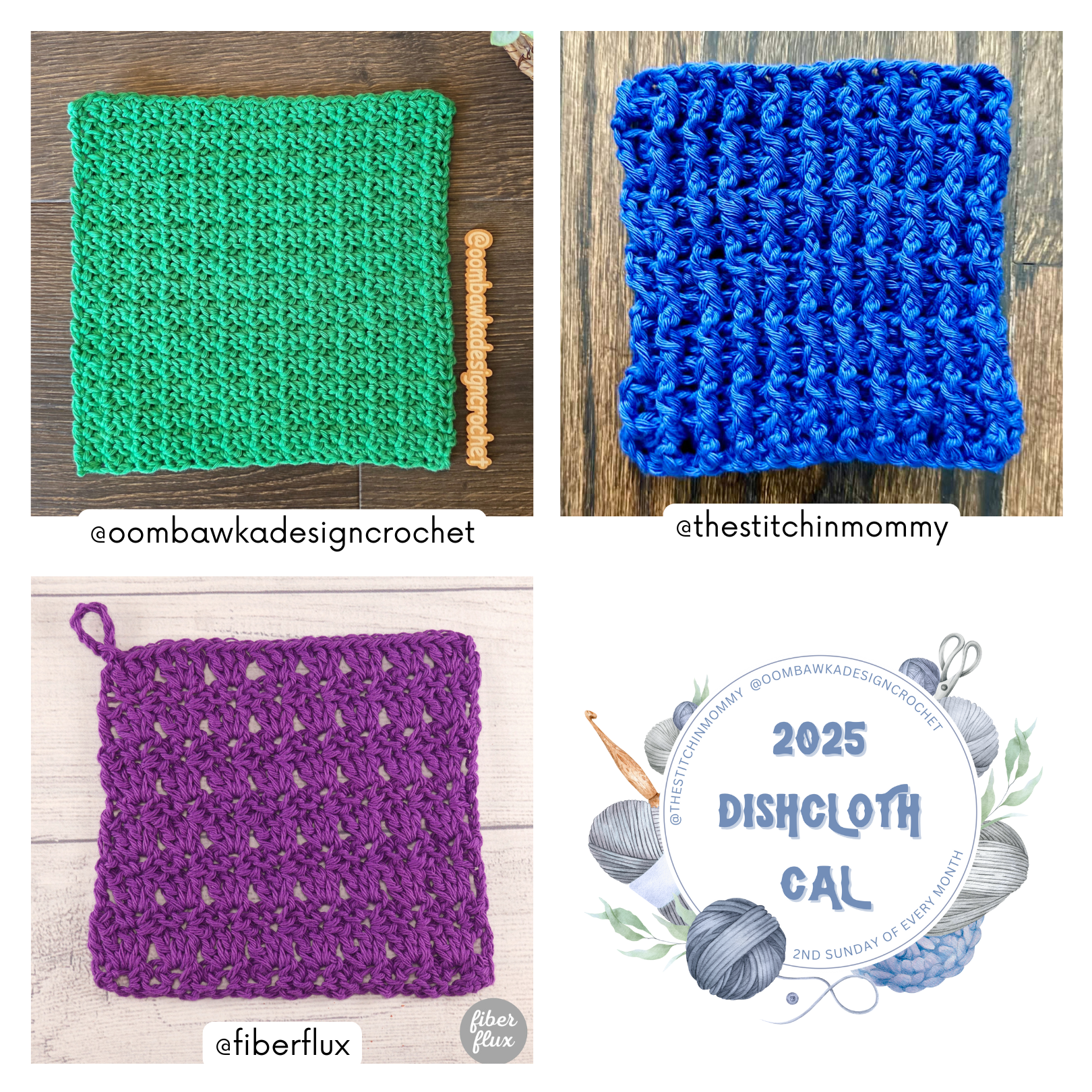 Make all 3 free dishcloth patterns: Kitchen Dishcloth, Raised Double Rib, and Primrose Stitch. Perfect stashbusters for fall 🍂 📸 Tag your makes with #DishclothCAL so we can feature them! ➡️ Link in bio #crochet #crochetdishcloth #freecrochetpattern #cottoncrochet #stashbuster #CAL #crochetcommunity #oombawkadesigncrochet #fiberflux #thestitchinmommy