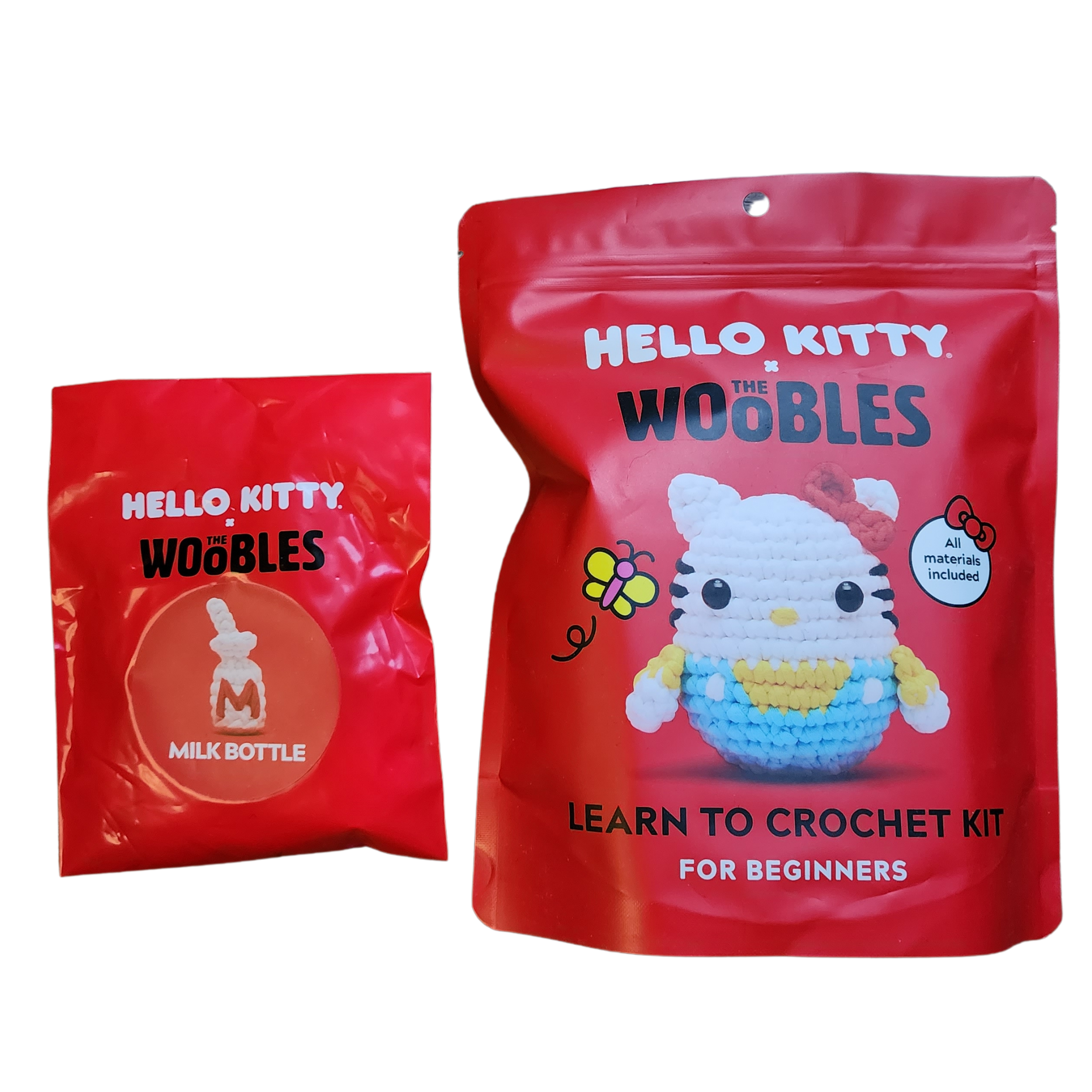 The Woobles Hello Kitty Kit and Milk Bottle Kit.