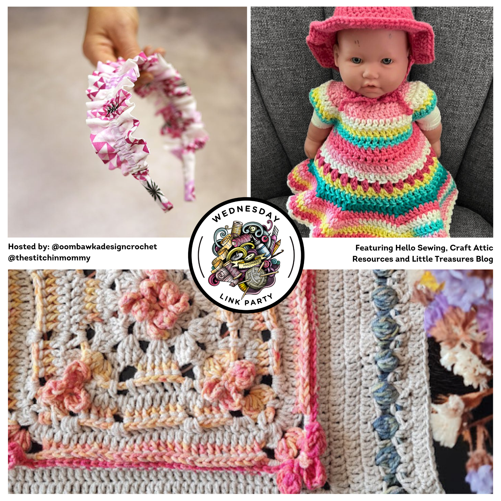Make something fun this week! 🎀🌸👗 Try a new Easy Ruffle Headband, Pretty Floral Cushion Cover, or Dress and Shoes set for a 16" baby doll.